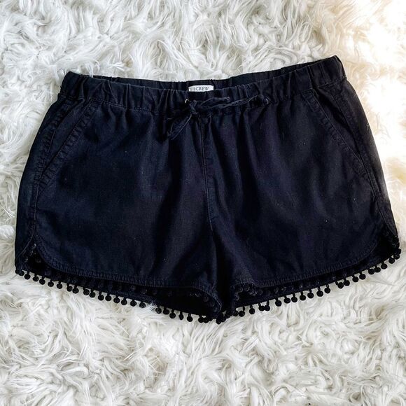 J.Crew Factory black Linen Cotton drawstring Pom Pom Shorts - Picture 3 of 5